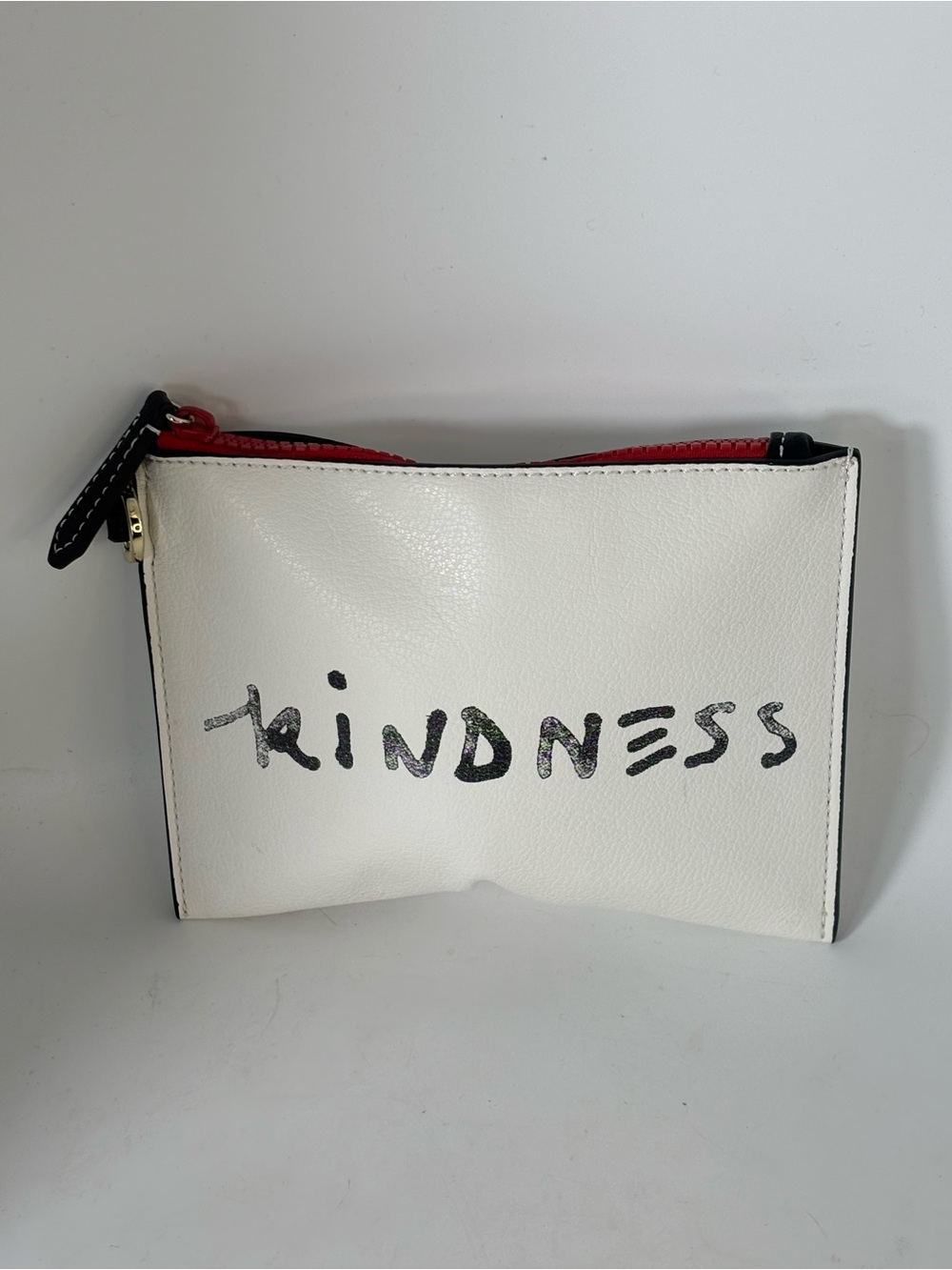 Alice + Olivia White Logo Kindness Project Pouch with Gold Stamp